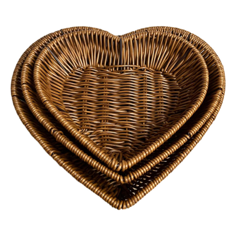 Heart-Shaped Woven Storage Basket, Multi Simulation Rattan Desktop Basket for Bread, Fruit, Restaurant Serving Display