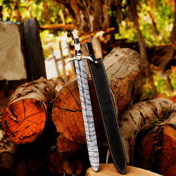 38-inch hand-forged damascus viking sword - battle-ready medieval blade with sheath