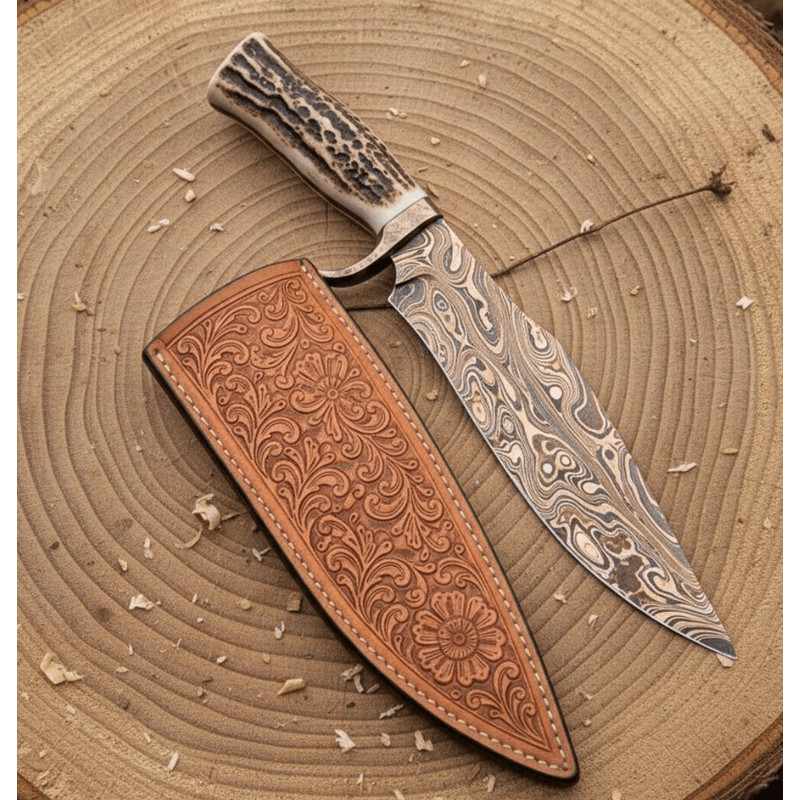 Buy Copper Damascus Hunting Bowie Knife
