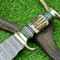 Damascus Steel Handmade Survival Knife Stag Antler Handle Full Tang Bowie With Premium Leather Sh 1