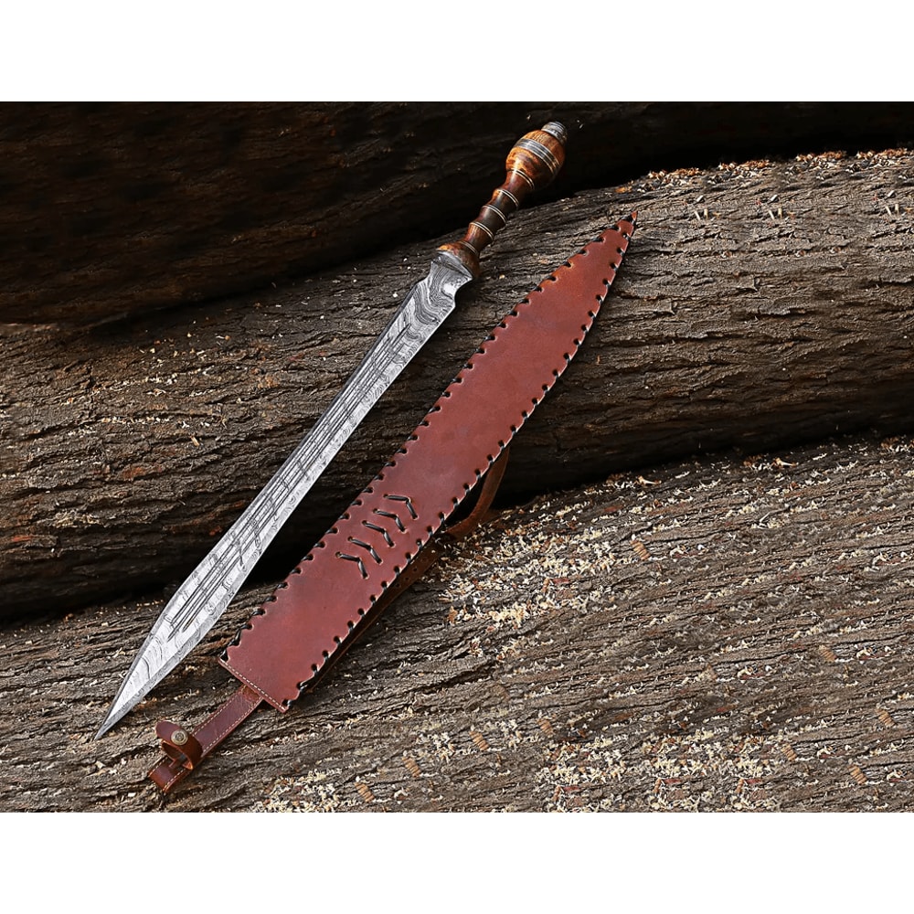 Roman Gladius Sword Handmade Damascus Steel Warrior Sword Full Tang With Leather Sheath 1