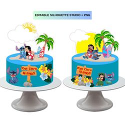 custom birthday lilo & stitch-ilha printable cake topper, birthday party (.studio3), party decoration, digital png file