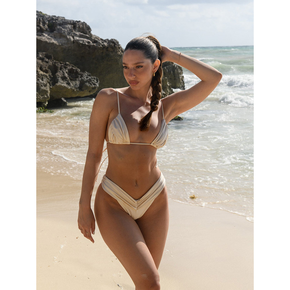 Sexy Handwork Bikinis Small Ruffle Swimsuit Leopard Patchwork String Bikini Set For Swimwear Women 4