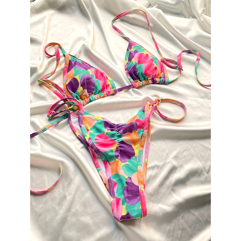 Tie Dye Bandage Bikini Set Sexy Womens Swimwear Beachwear Print Bathing Suit 1