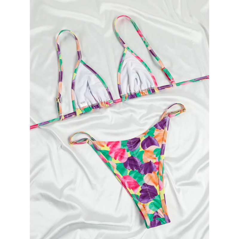 Tie Dye Bandage Bikini Set Sexy Womens Swimwear Beachwear Print Bathing Suit 2