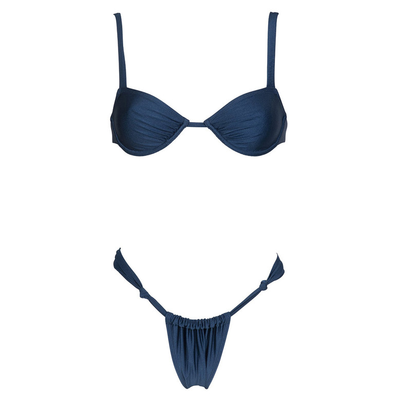 Purplish Blue Women Swimwear Bikinis Thongs Sexy Knot Bikini Beachwear Solid TwoPiece Bathing Suit 3