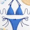 Sexy Bikini Swimwear Women's Halter Thong Bikinis Sets with Butterfly Decor Checked Pattern for Beachwear Bathing Suit