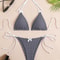 Sexy Bikini Swimwear Women's Halter Thong Bikinis Sets with Butterfly Decor Checked Pattern for Beachwear Bathing Suit