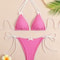 Sexy Bikini Swimwear Women's Halter Thong Bikinis Sets with Butterfly Decor Checked Pattern for Beachwear Bathing Suit