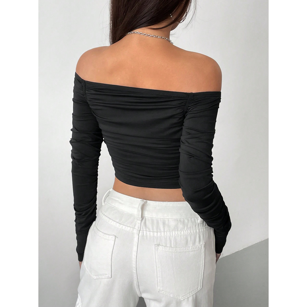 New Line Shoulder Mesh Long Sleeve SlimFit Womens Crop TShirtHottie Sexy Explosion Street Wear Shor 1