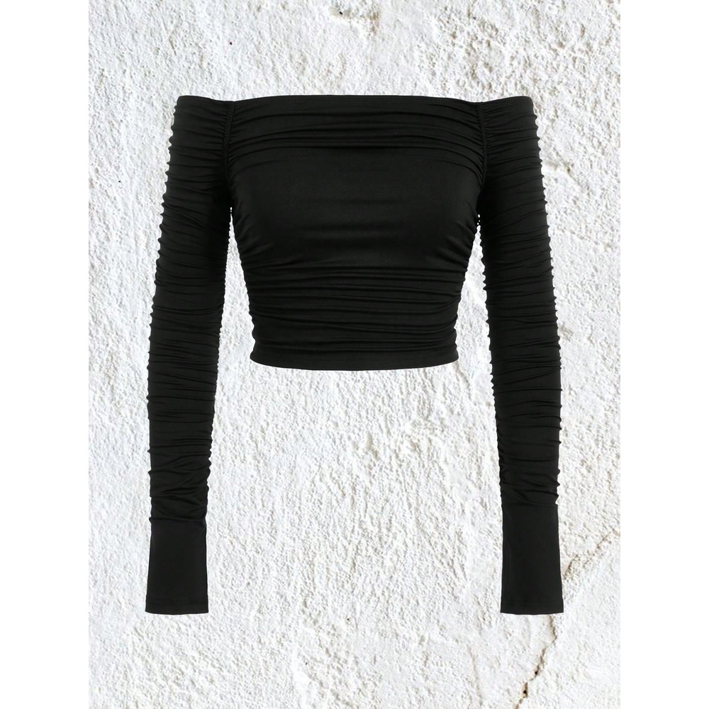 New Line Shoulder Mesh Long Sleeve SlimFit Womens Crop TShirtHottie Sexy Explosion Street Wear Shor 2