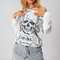 Women Grunge Fairy Tops Fashion Halloween Party Blouse, Long Sleeve Off Shoulder Skull Print Casual Street Fall T-Shirt