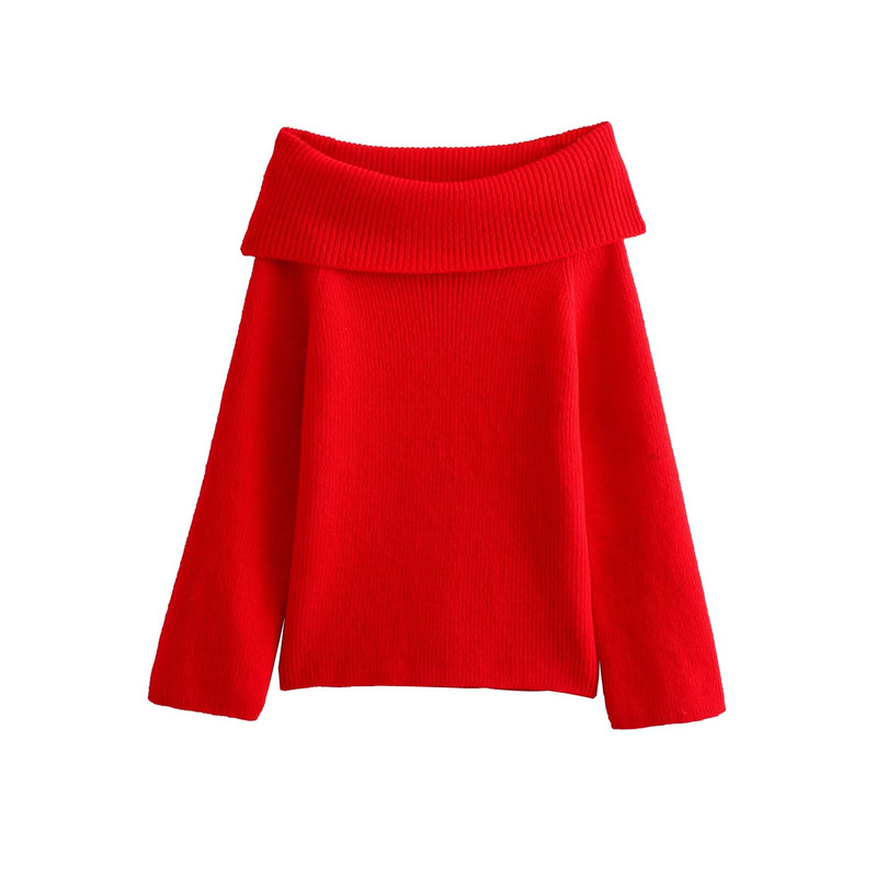 Women Fashion Solid Off Shoulder Casual Knitwear Chic Top Sweater Long Sleeve Knitted Pullover For 3
