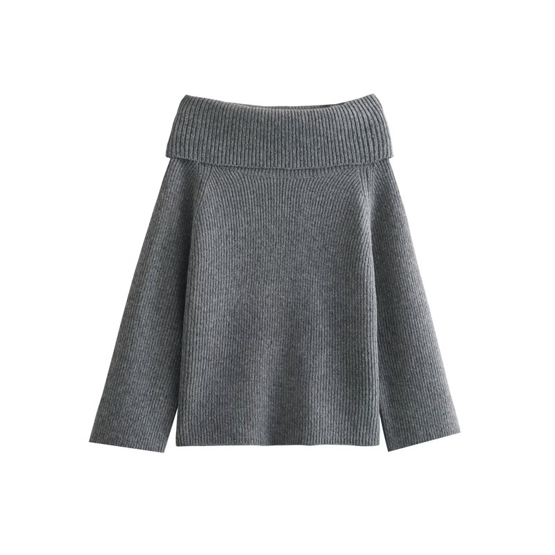 Women Fashion Solid Off Shoulder Casual Knitwear Chic Top Sweater Long Sleeve Knitted Pullover For 4