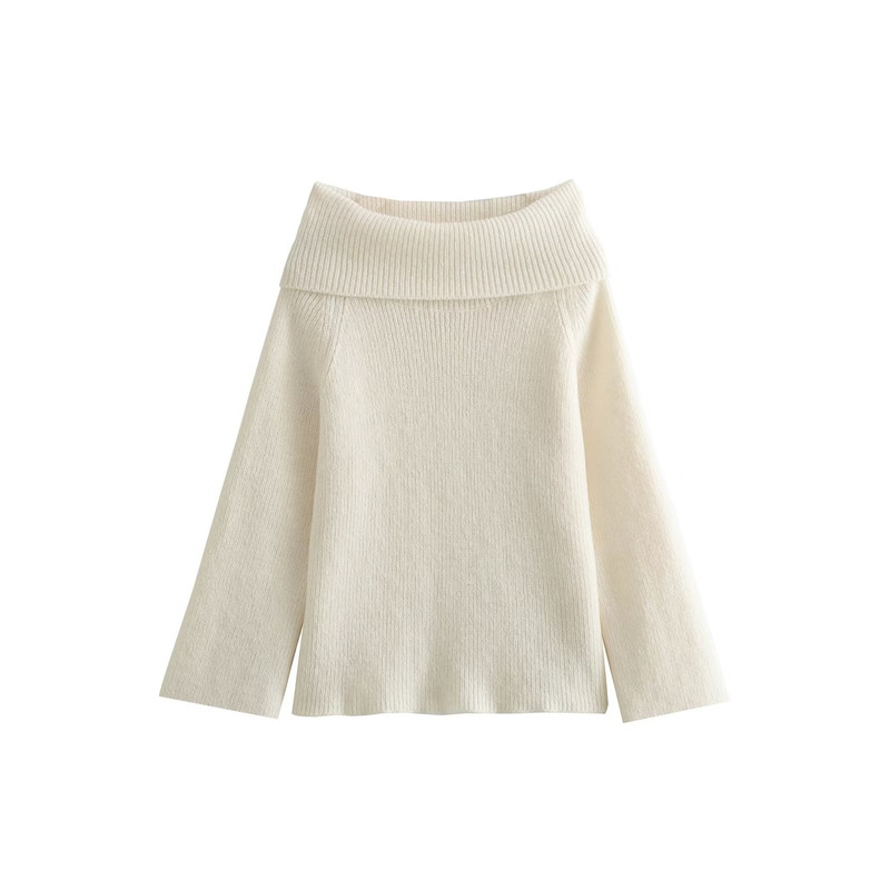 Women Fashion Solid Off Shoulder Casual Knitwear Chic Top Sweater Long Sleeve Knitted Pullover For 6