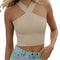 Sexy Women Knitted Tank Tops, Summer Slim Off Shoulder Cropped Solid Halter Base Vest Black for Women