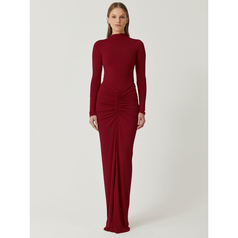 Tossy Pleated Fashion Patchwork Maxi Dress Womens High Waist Long Sleeve Solid Slim Party Dress Sum 5