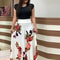 Floral Color Matching Short Sleeved Dress in European and American Style, Women's Large Swing Skirt for Everyday Chic