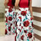 Floral Color Matching Short Sleeved Dress in European and American Style, Women's Large Swing Skirt for Everyday Chic