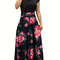 Floral Color Matching Short Sleeved Dress in European and American Style, Women's Large Swing Skirt for Everyday Chic