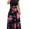 Floral Color Matching Short Sleeved Dress in European and American Style, Women's Large Swing Skirt for Everyday Chic