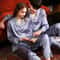 High Quality Couple Pajamas Women Ice Silk Loungewear Men Satin Sleepwear Set Classic Autumn Summer 0