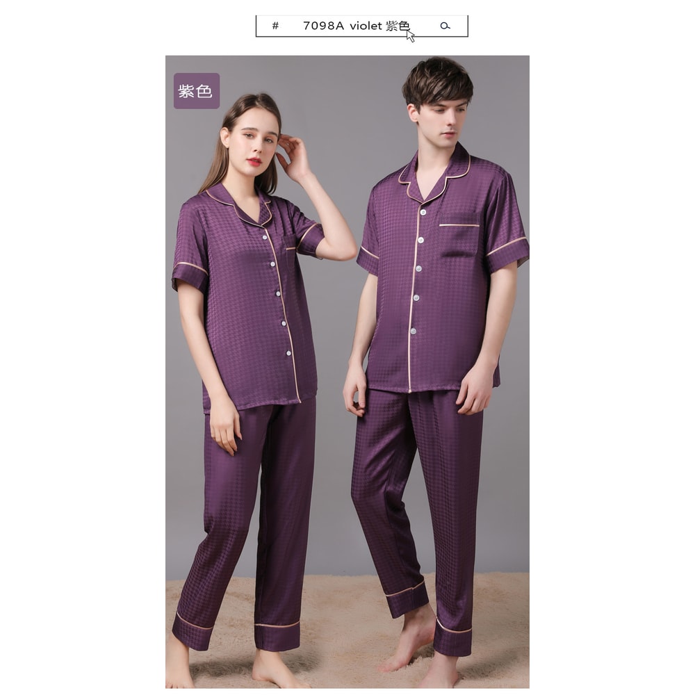 Summer Short Sleeve Couple Pajamas Suit Men Ice Silk Satin Long Pant Sleepwear High Quality Couples 6