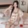 Womens Silk Satin Pajamas Set Summer Button Down Top Shorts Sexy Heart Print Sleepwear Loungewear F 4