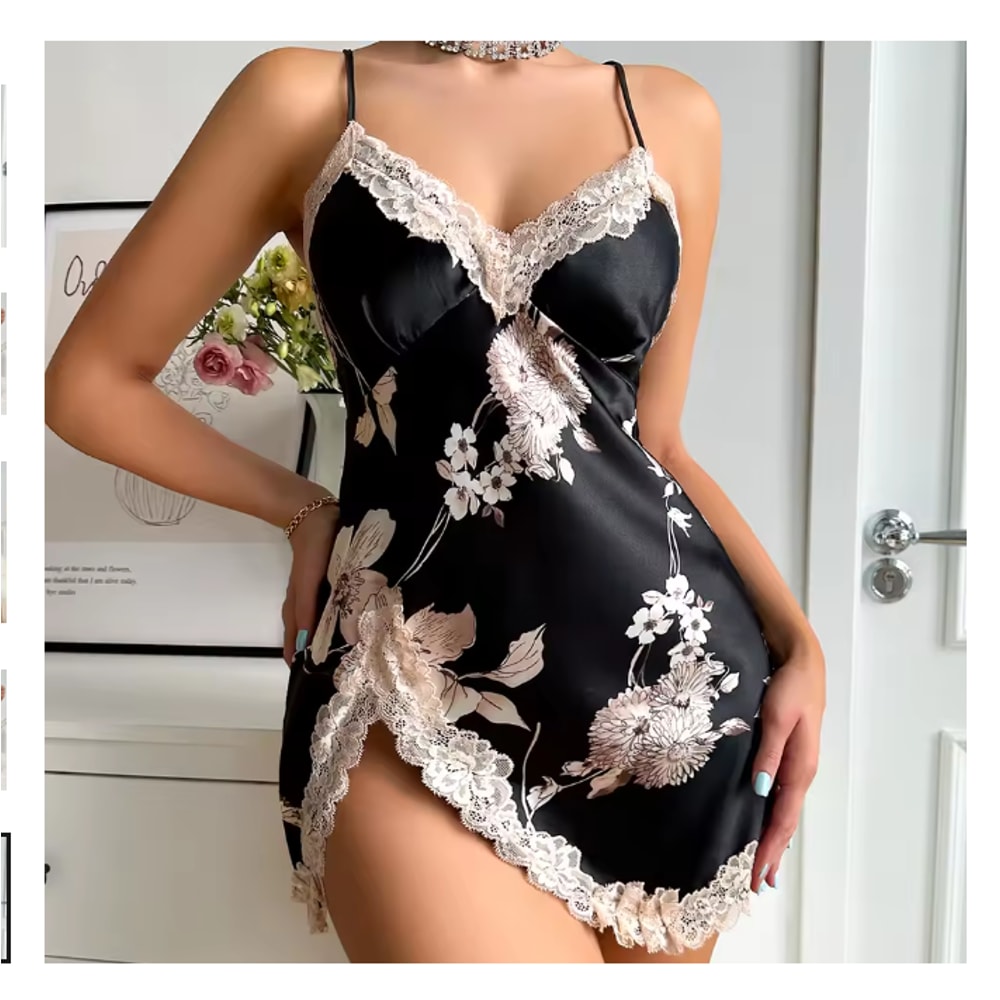 New Ice Silk Sleeping Dress, Summer Breathable Thin Short Skirt, Ladies Home Wear Simulation Silk Slip Dress, Sexy Pajam