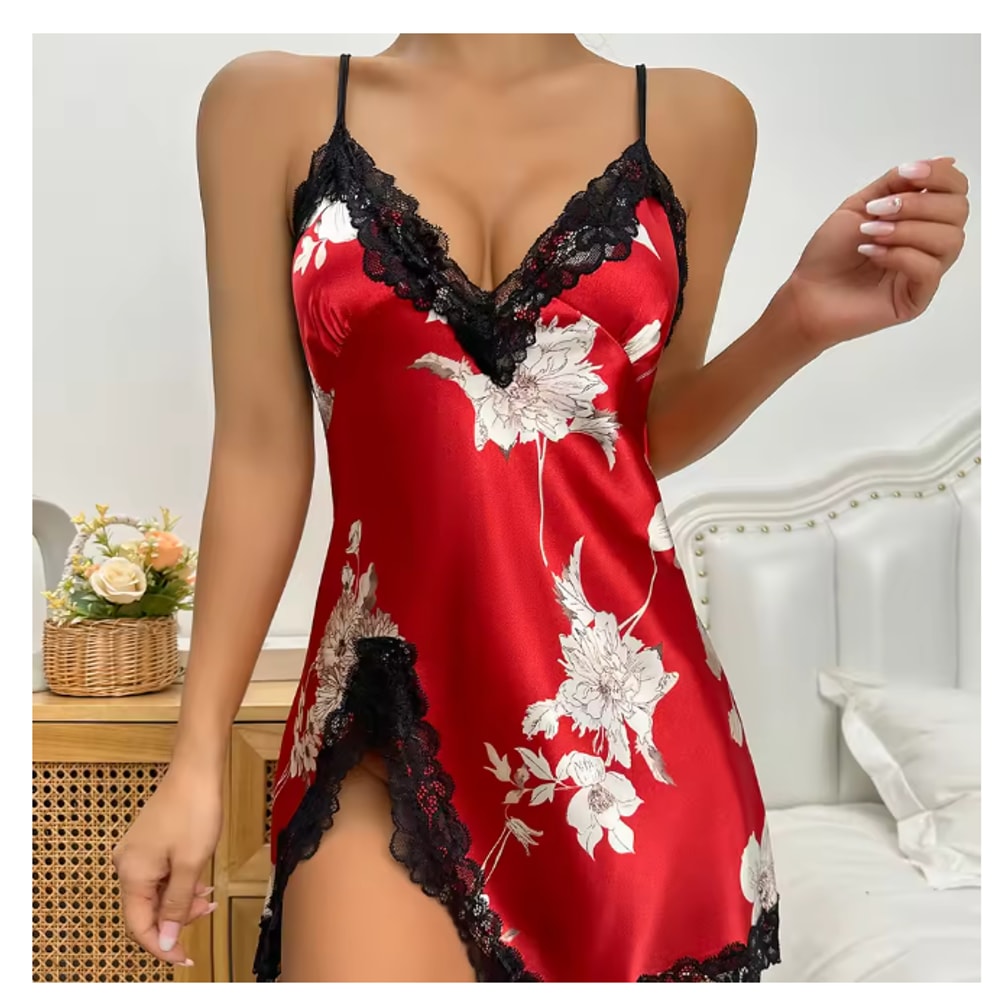 New Ice Silk Sleeping Dress, Summer Breathable Thin Short Skirt, Ladies Home Wear Simulation Silk Slip Dress, Sexy Pajam