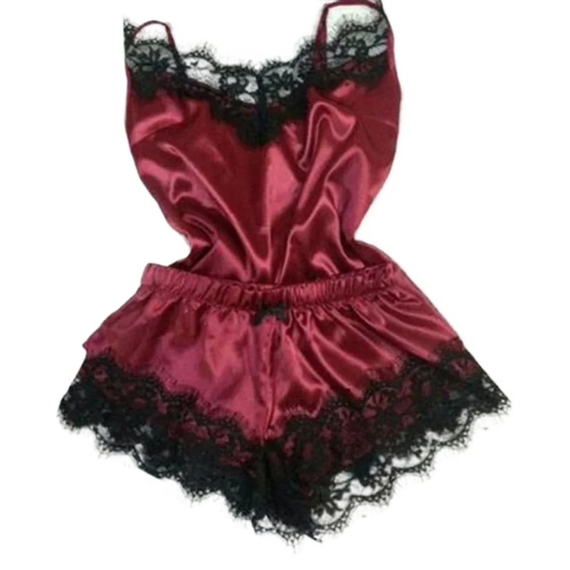 Summer Lace Silk Pajama Set For Women Sexy Lingerie Cami Top And Shorts Set Comfortable Casual Pija 2