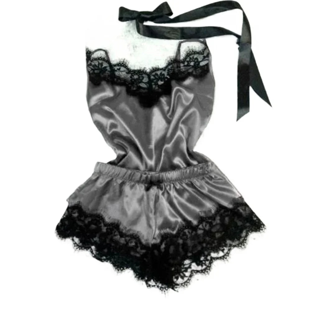 Summer Lace Silk Pajama Set For Women Sexy Lingerie Cami Top And Shorts Set Comfortable Casual Pija 4