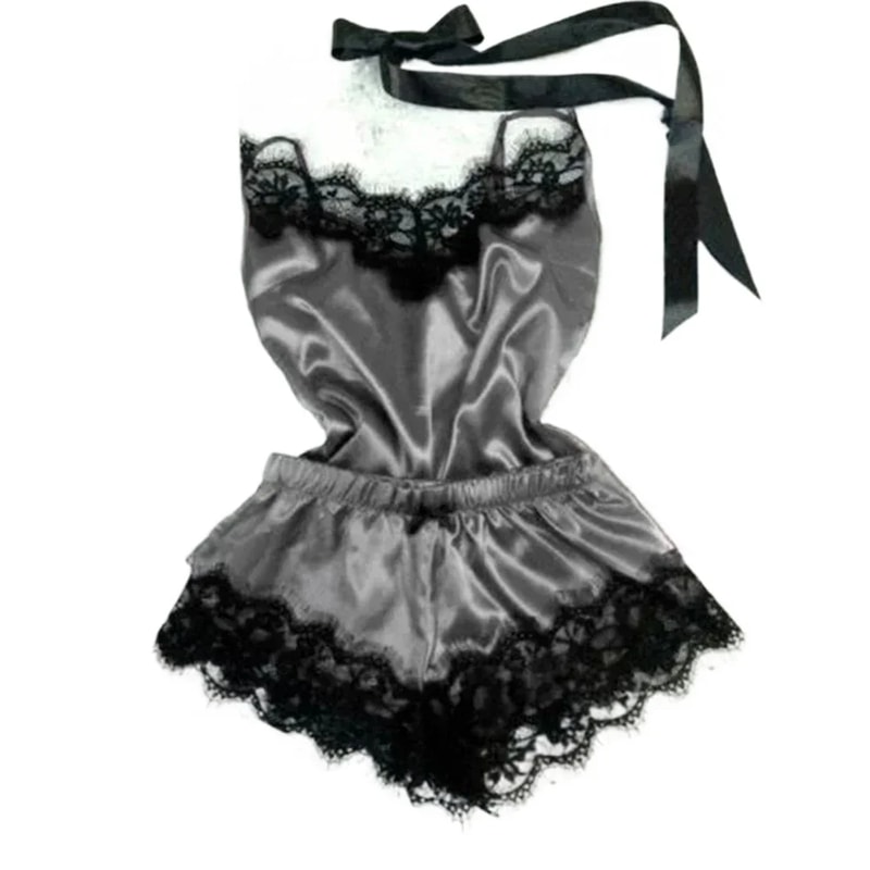 Summer Lace Silk Pajama Set For Women Sexy Lingerie Cami Top And Shorts Set Comfortable Casual Pija 4