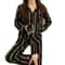 Light Luxury Ice Silk Pajamas, Womens Pajama Set, Black Vertical Stripes, Long Sleeve, Spring Autumn Nightwear Set