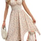 Fluffy Cuffed Vintage Floral Dress, Pleated Waist Cinching for Women's Summer Beach Wear