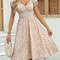 Fluffy Cuffed Vintage Floral Dress, Pleated Waist Cinching for Women's Summer Beach Wear