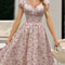 Fluffy Cuffed Vintage Floral Dress, Pleated Waist Cinching for Women's Summer Beach Wear