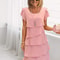 Casual Multi-Layered Mini Dress, Women's Solid Color, Short Sleeve Round Neck Dress