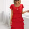 Casual Multi-Layered Mini Dress, Women's Solid Color, Short Sleeve Round Neck Dress