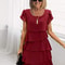 Casual Multi-Layered Mini Dress, Women's Solid Color, Short Sleeve Round Neck Dress