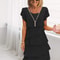 Casual Multi-Layered Mini Dress, Women's Solid Color, Short Sleeve Round Neck Dress