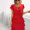 Casual Multi-Layered Mini Dress, Women's Solid Color, Short Sleeve Round Neck Dress