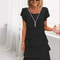 Casual Multi-Layered Mini Dress, Women's Solid Color, Short Sleeve Round Neck Dress