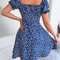 Women Casual Flare Sleeves Drawstring Lace Up Spring Summer Square Collar Floral Ruffles Mini Dress, A Line Dress