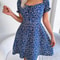 Women Casual Flare Sleeves Drawstring Lace Up Spring Summer Square Collar Floral Ruffles Mini Dress, A Line Dress