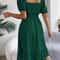 Short Sleeved Ruffled Edge Long Dresses, Waisted Dress Square Neck for Women