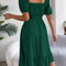 Short Sleeved Ruffled Edge Long Dresses, Waisted Dress Square Neck for Women