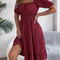 Short Sleeved Ruffled Edge Long Dresses, Waisted Dress Square Neck for Women