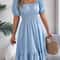 Short Sleeved Ruffled Edge Long Dresses, Waisted Dress Square Neck for Women