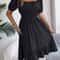 Short Sleeved Ruffled Edge Long Dresses, Waisted Dress Square Neck for Women